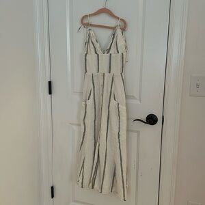 REFORMATION, 100% Linen Ivory & Navy Stripe Dress (Pockets)